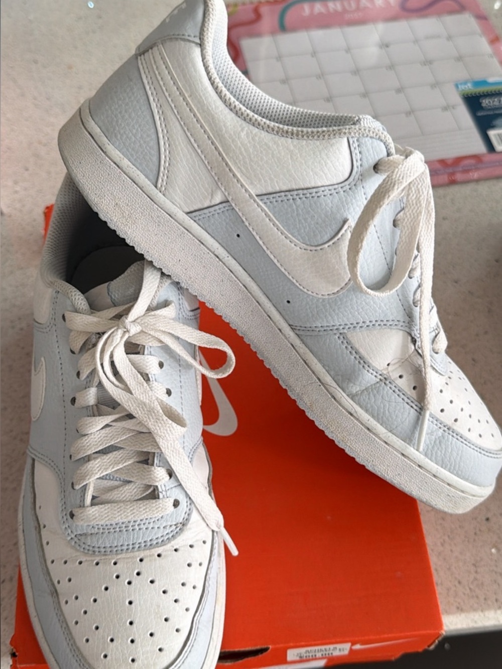 Nike Men’s/Womans Low-Top Sneakers in White and Light Blue